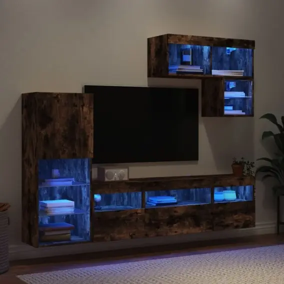 6-częściowy zestaw mebli TV z LED, przydymiony dąb Lumarko! - Hurtownia wielobranżowa Lumarko Sprawdź teraz